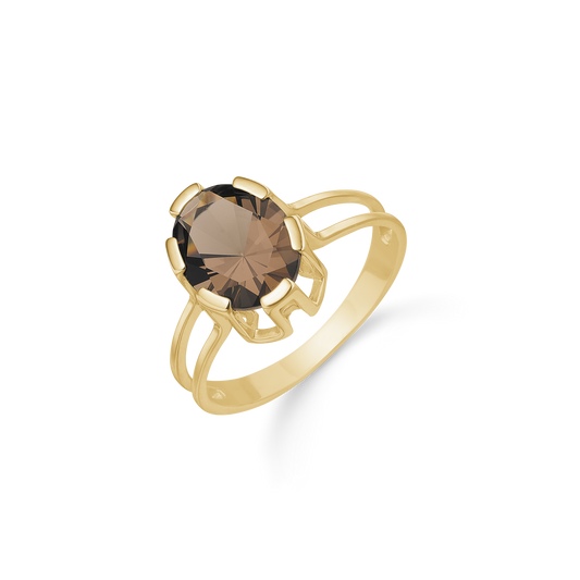 8 kt. guld ring oval med røg kvarts.