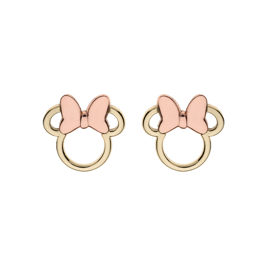 9 kt. guld ørestikker Minnie Mouse med rosa sløjfe.