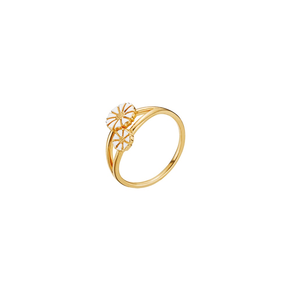 Marguerit ring, 24 kt forgyldt sølv - hvid emalje