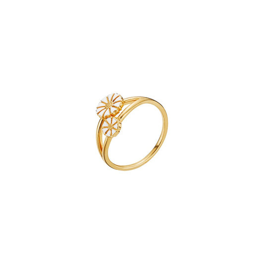 Marguerit ring, 24 kt forgyldt sølv - hvid emalje