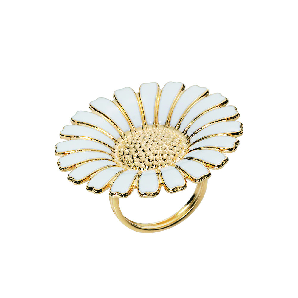 Marguerit ring 36mm,  24 kt guldbelagt sølv med  hvid emalje