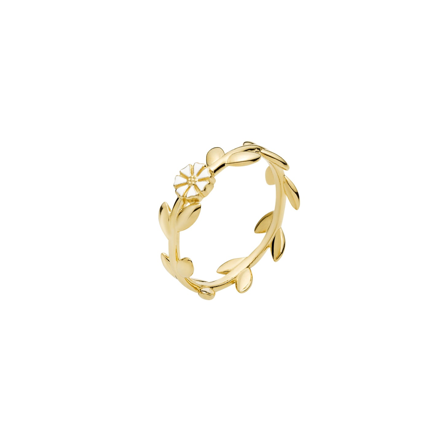 Marguerit ring, krans, 24kt guldbelagtsølv med hvid emalje