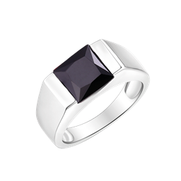 Sølv ring rhodineret bred skinnen med sort cubic zirconia