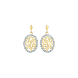 8 kt. guld ørehænger oval med livets træ og syntetiske cubic zirconia.
