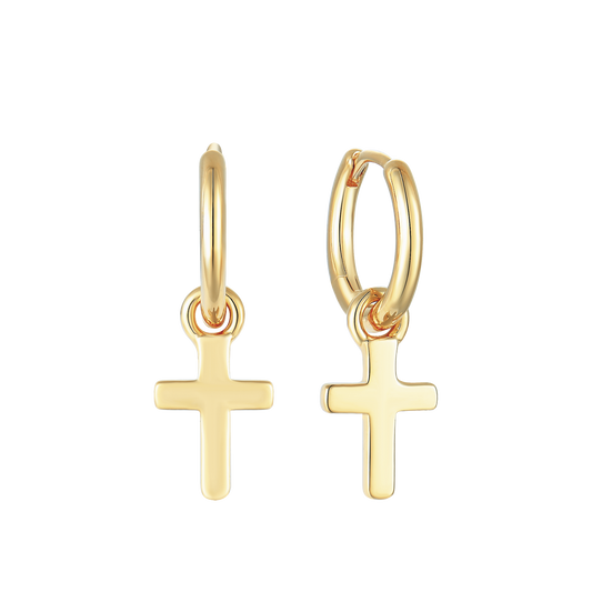 14 kt. guldbelagt øreringen creoler med kors.