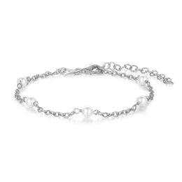 Sølv armbånd rhodineret kæde med ferskvandsperler. Længde 17+ 3 cm.