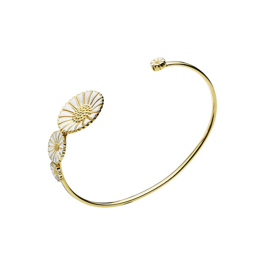 Marguerit armring, 24 kt guldbelagt sølvv, hvid emalje