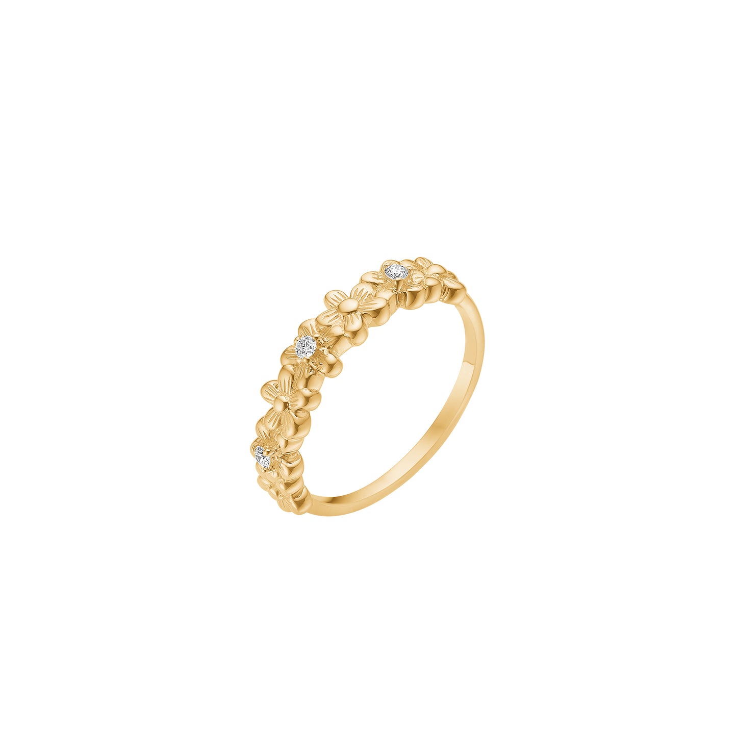 8 kt. guldring med blomster og diamanter