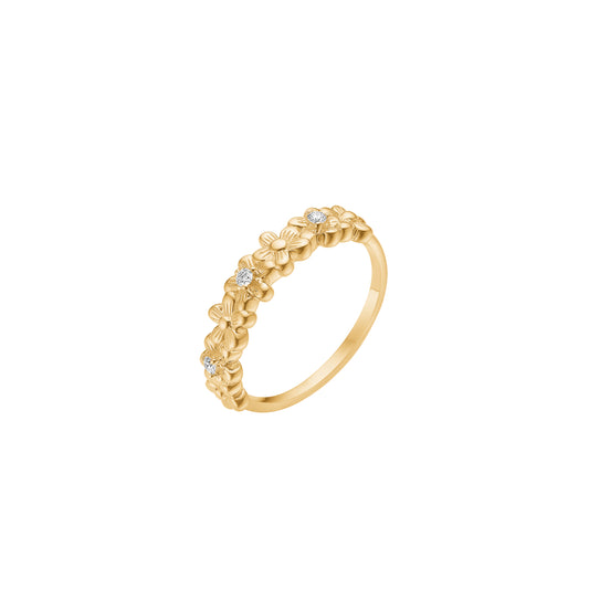 8 kt. guldring med blomster og diamanter