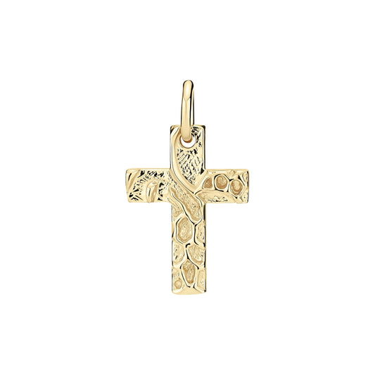 Sølvvedhæng belagt med guld, kors rustikt 17x12mm