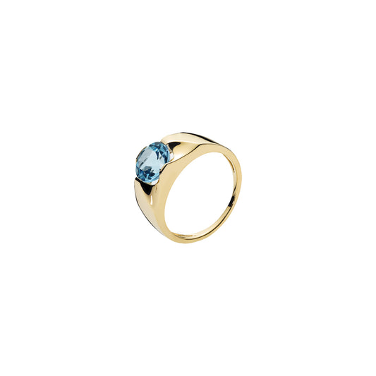 8 kt. guldring med blå topaz