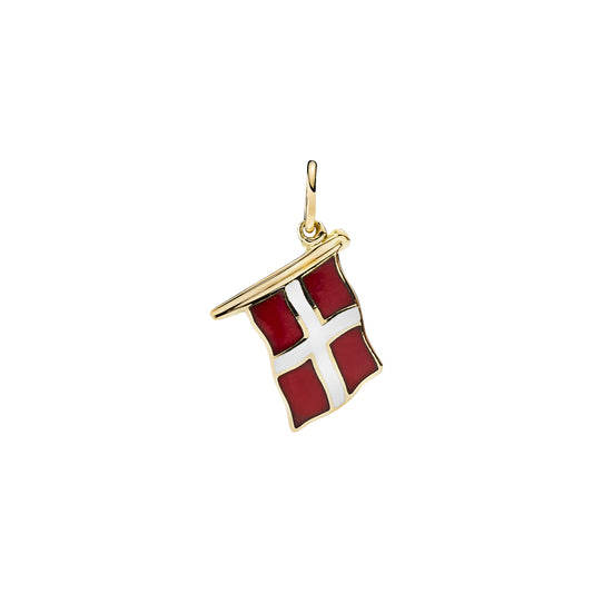 18 kt. guldvedhæng det Danske flag med rød og hvid emalje 750