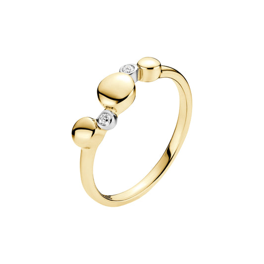 8 kt. guldring, 2 farvet med diamanter, 2x0,02CT,
