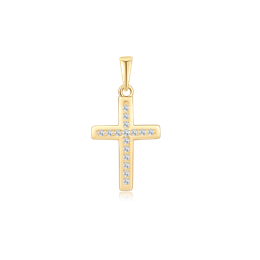 14 kt. guld vedhæng kors med fyldt af syntetiske cubic zirconia.