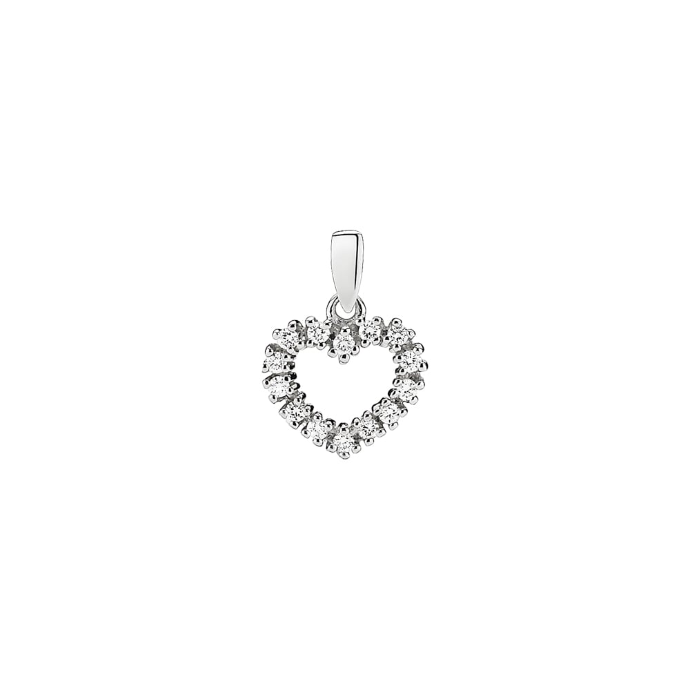 14 kt. guldvedhæng hjerte 13x11mm med diamant 14x0,02ct W.SI hvidguld