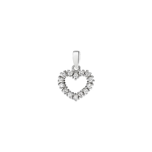 14 kt. guldvedhæng hjerte 13x11mm med diamant 14x0,02ct W.SI hvidguld