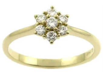 14 kt Guldring med blomst i diamanter