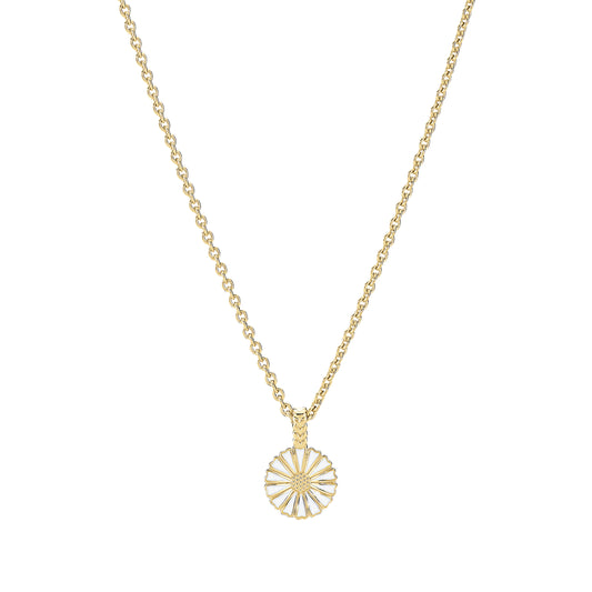 Marguerit collier, 11 mm 24kt guldbetalt sølv, hvid emalje 45-48cm