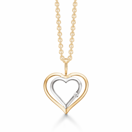 14 kt. guld vedhæng dobbelt hjerte med rhodium. Brillant i alt 0,020 ct.