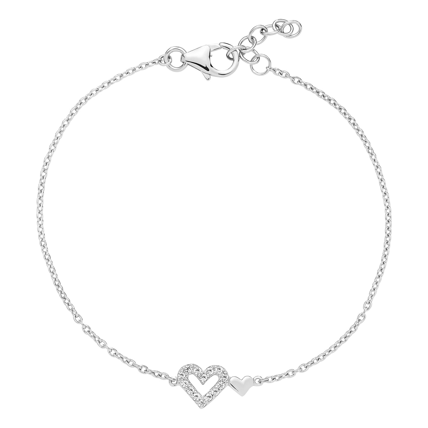 Sølv armbånd dobbelthjerte med zirkonia 17-18-19cm