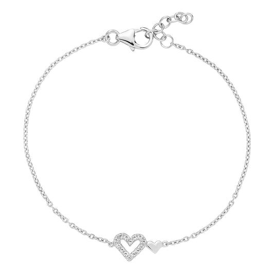 Sølv armbånd dobbelthjerte med zirkonia 17-18-19cm