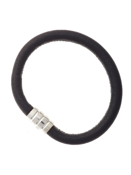Læderarmbånd sort med rhodineret sølvlås 19cm