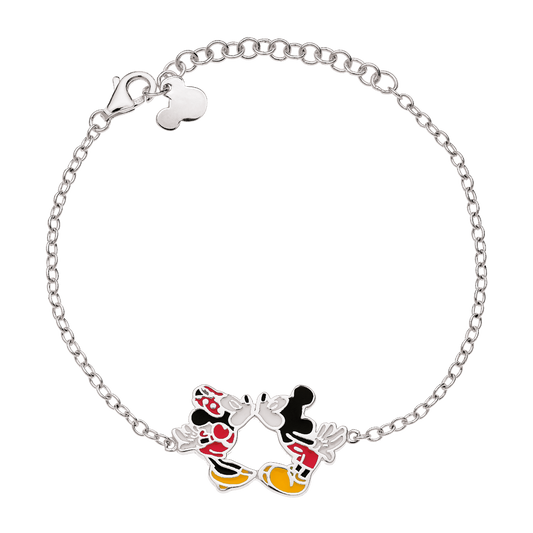 Sølv armbånd Mickey og Minnie Mouse som kysser.