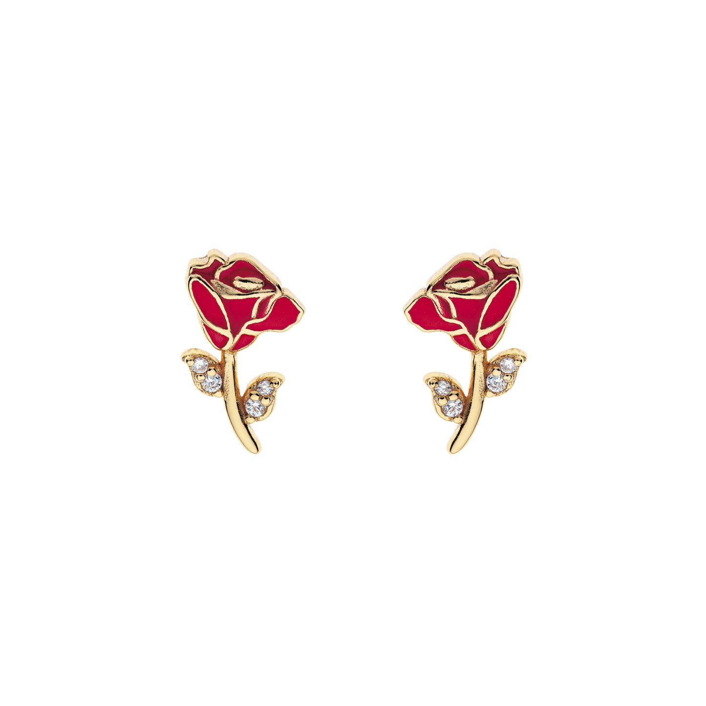 Sølvforgyldt ørestikker rød rose med syntetiske cubic zirconia.