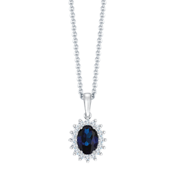 14 kt. hvidguld vedhæng oval safir og brillanter.