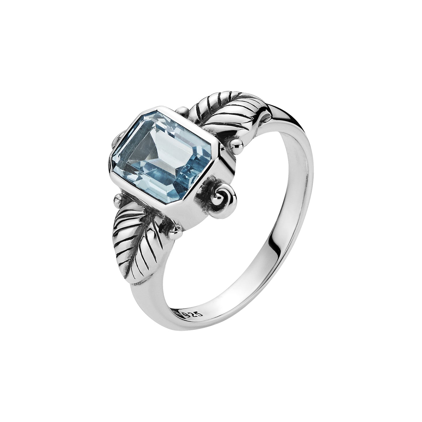 Sølvring med blad og topaz