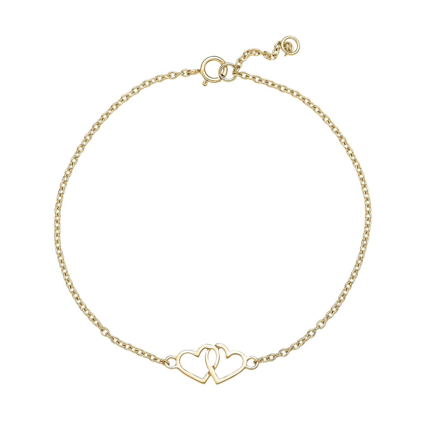 8 kt. guld armbånd dobbelt hjerte 13 mm 17-19 cm 33