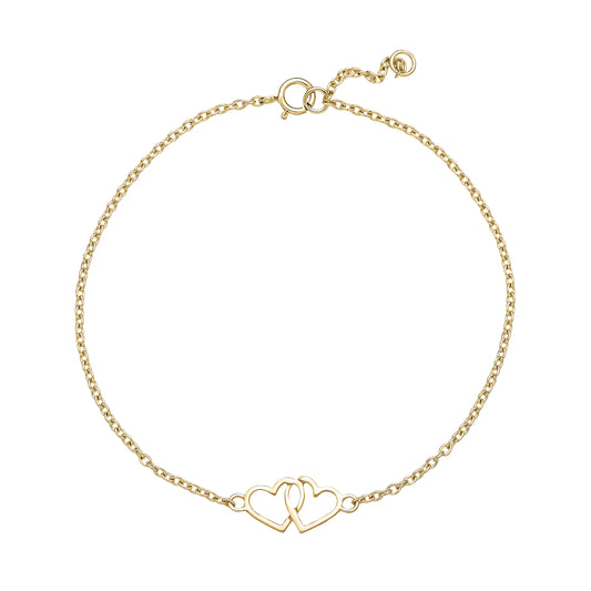 8 kt. guld armbånd dobbelt hjerte 13 mm 17-19 cm 33