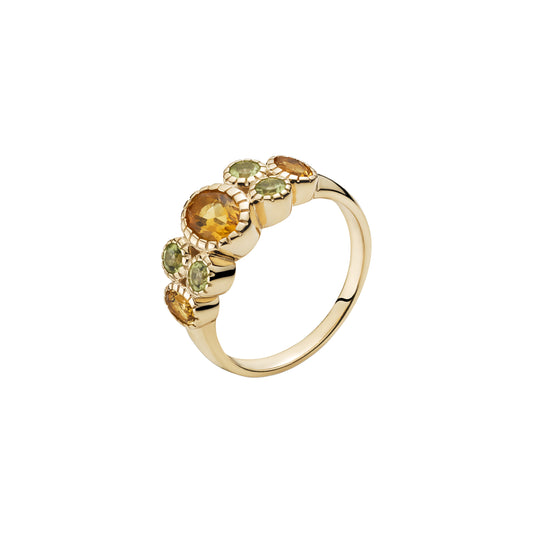 8 kt. gudlring med citrin og peridot