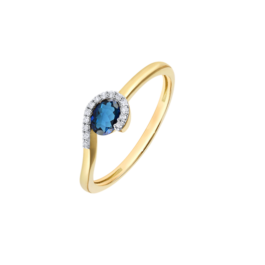 14 kt guldring med topas og diamanter.