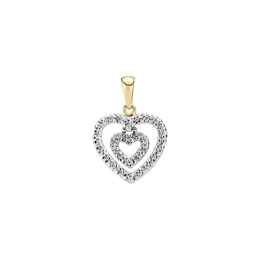 14 kt guldvedhæng, dobbelt hjerte 28x0,0036 CT diamanter.