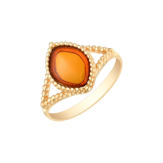 Sølvforgyldt ring dråbe med flettet i rav.