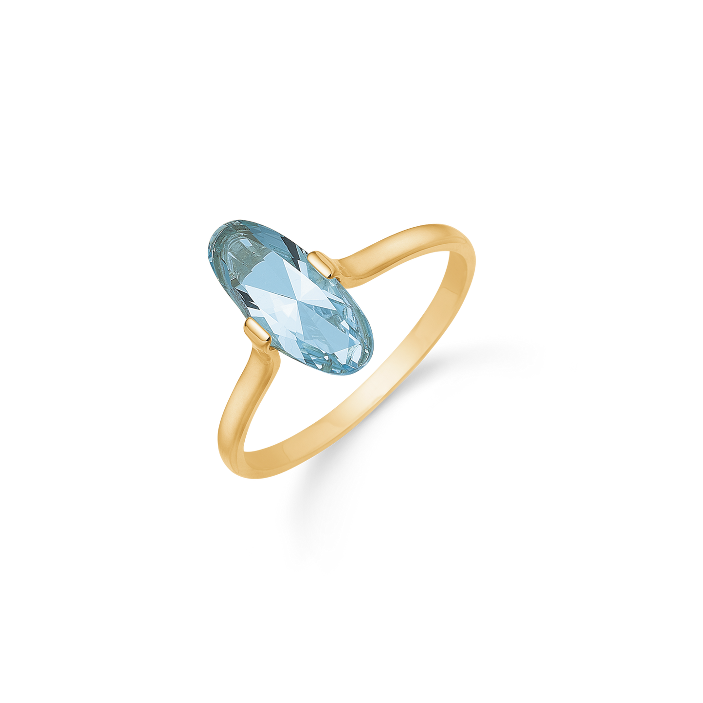 8 kt. guld ring oval med blå topas.
