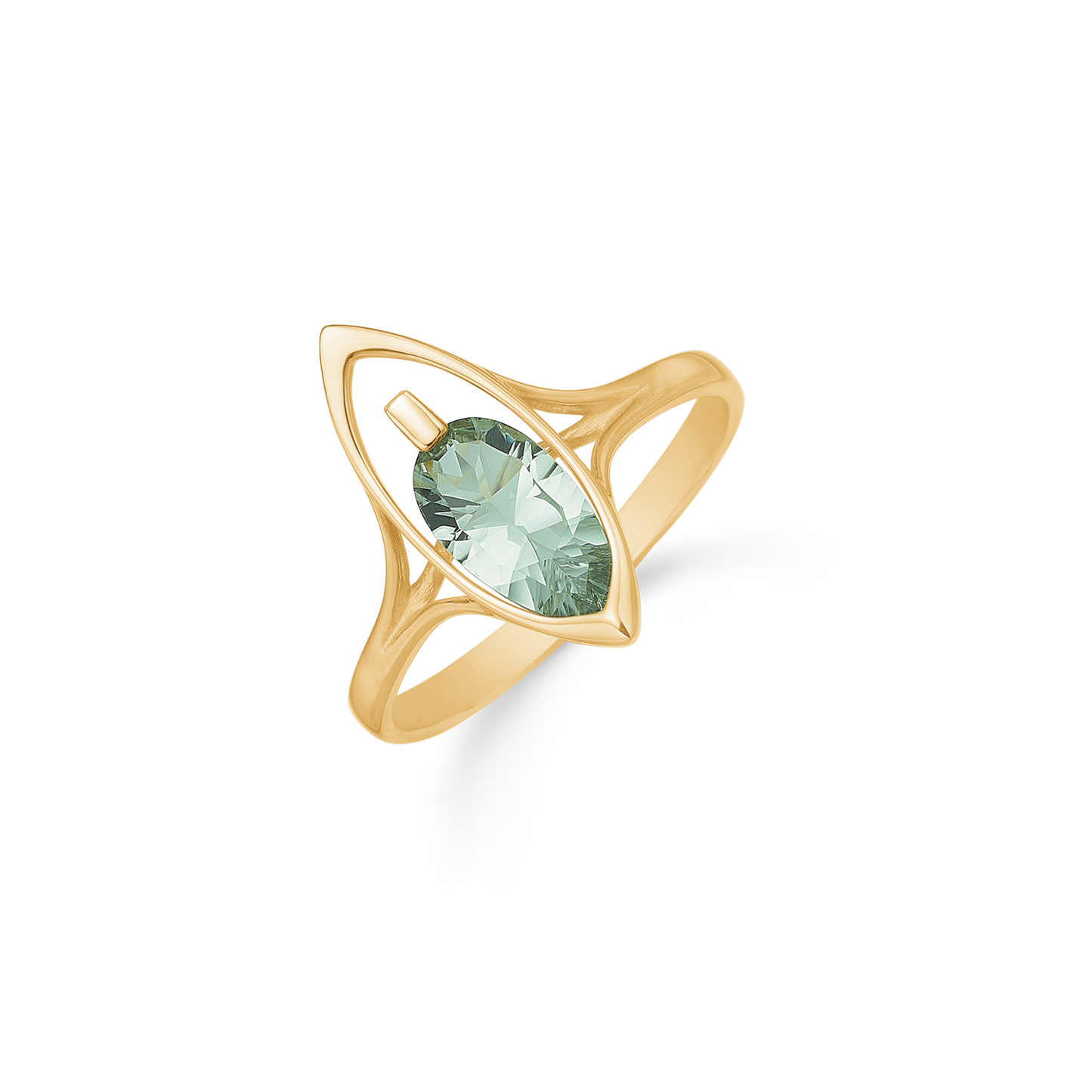 8 kt. guld ring oval med grøn ametyst.