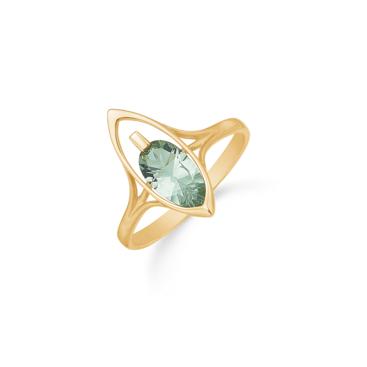 8 kt. guld ring oval med grøn ametyst.