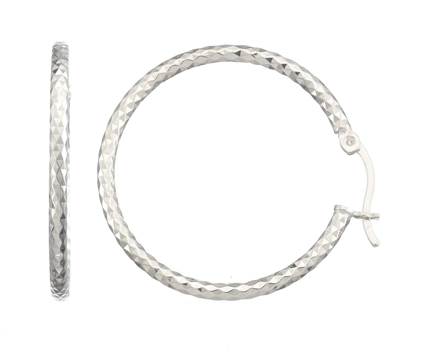 Sølv creol diamantskåret diameter 25mm