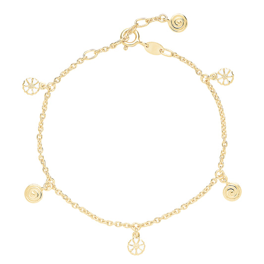 Marguerit armbånd, spiral,  24kt guldbelagt sølv,hvid emalje