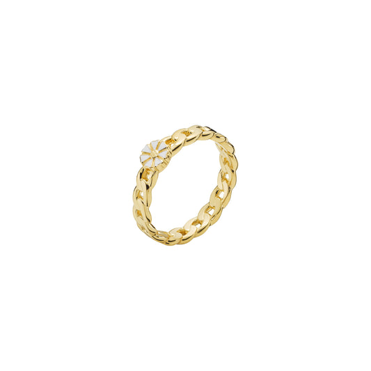 Marguerit ring, panser, 24kt guldbelagt sølv, hvid emalje