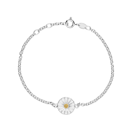 Marguerit armbånd med hvid emalje 24kt guldbelagt sølv i midten 17-18-19cm