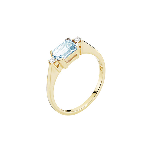 14 kt. guldring med blå topaz og diamant