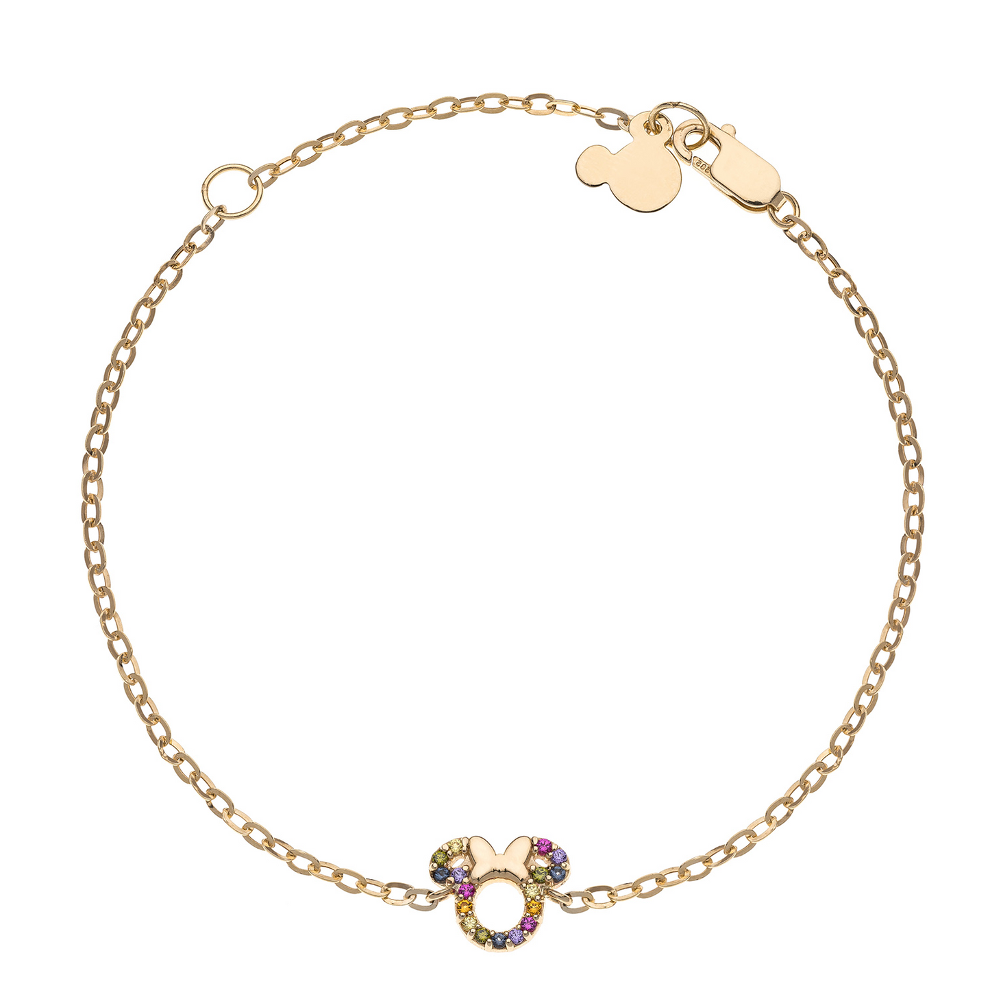 9 kt. guld armbånd Minnie Mouse med multi farver.