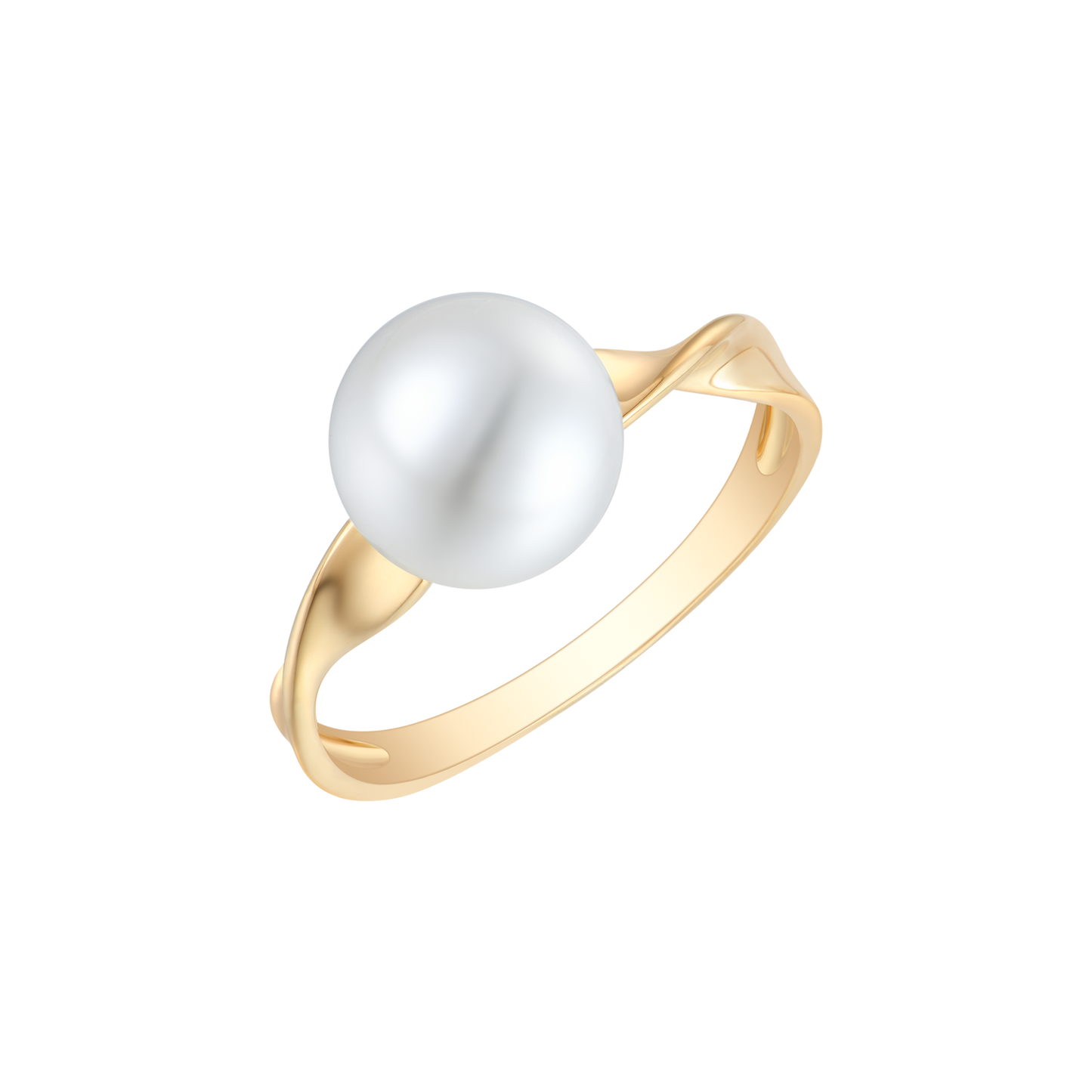 14 kt. guld ring drejet led skinne med ferskvandsperle.