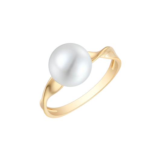 14 kt. guld ring drejet led skinne med ferskvandsperle.