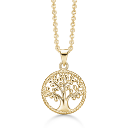 Sølvforgyldt halskæde cirkel med livets træ. "Tree of life"