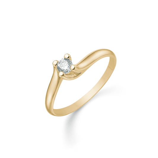 14 kt. guld ring med cubic zirconia i midten på skrå