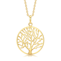 Sølvforgyldt halskæde livets træ i cirkel. "Tree of life"